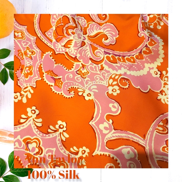 ANN TAYLOR Silk Pencil Skirt Orange Patterned Summer Boho Chic - Picture 2 of 4